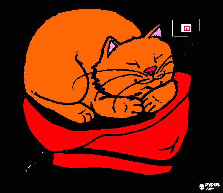 el gato duerme sobre el cojín. para colorear