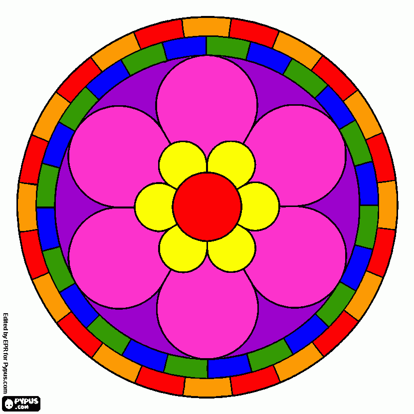MANDALA con una flor coloreada para colorear