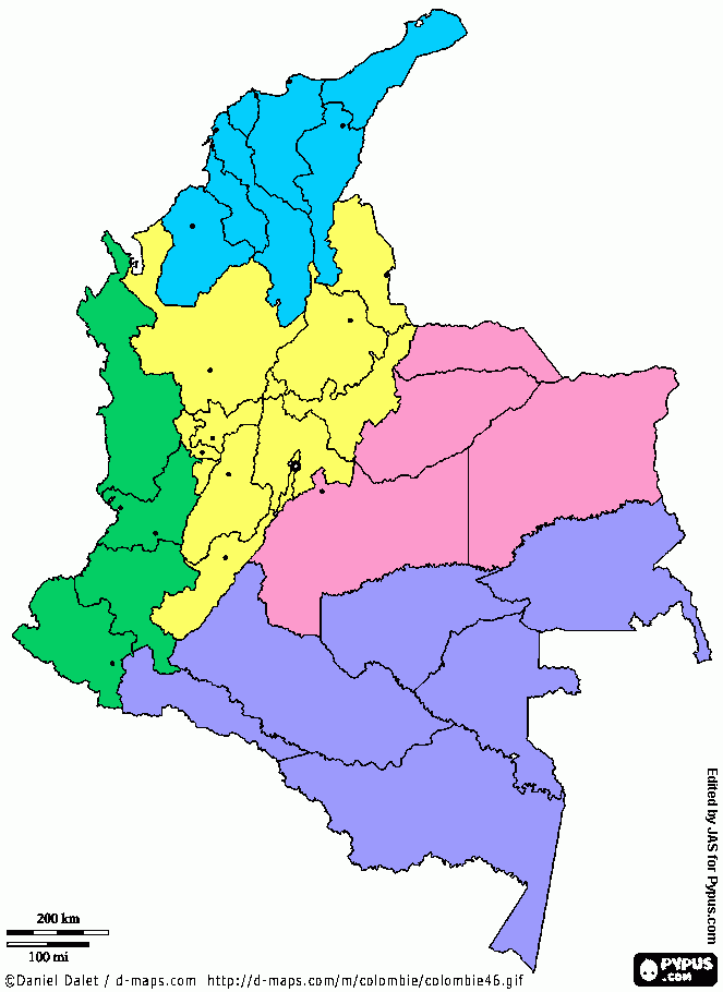 mapa de colombia en colores para colorear