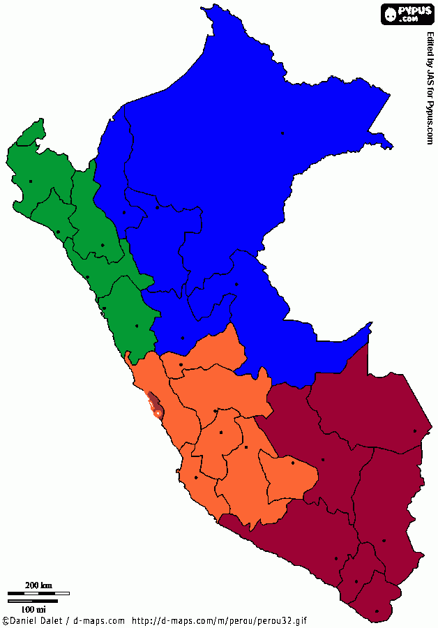 Mapa del Perú, coloreado para colorear