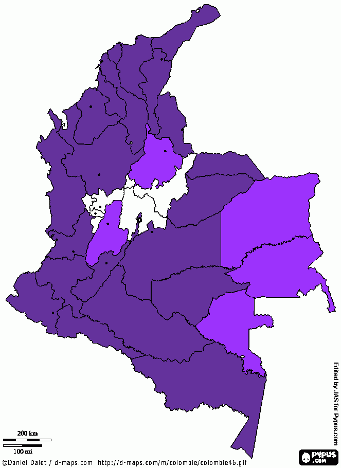 Mapa Grupos al margen de la ley en Colombia para colorear