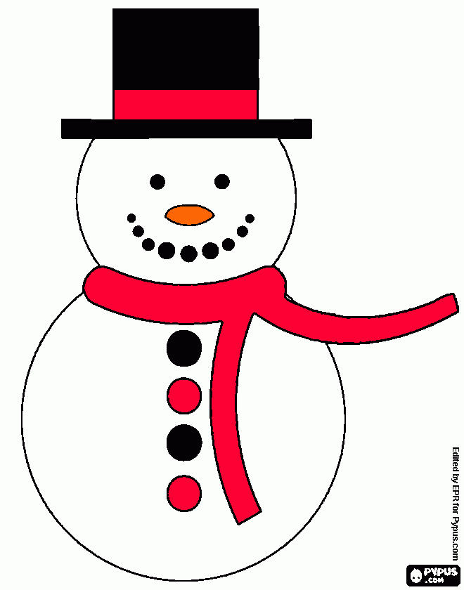 muñeco de nieve en blanco, rojo y negro para colorear