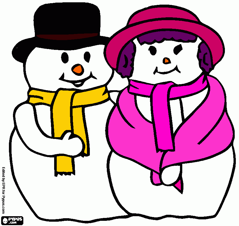 muñeco de nieve y su novia para colorear