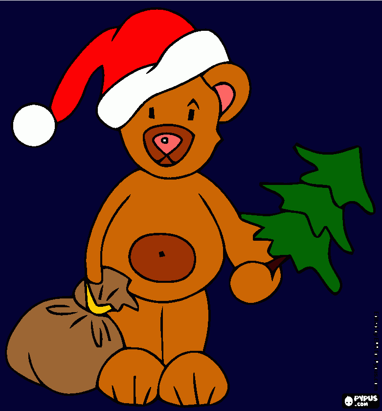 oso en Navidad con gorro de Santa para colorear