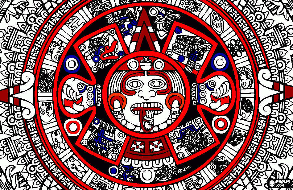 Pinta el calendario azteca. para colorear