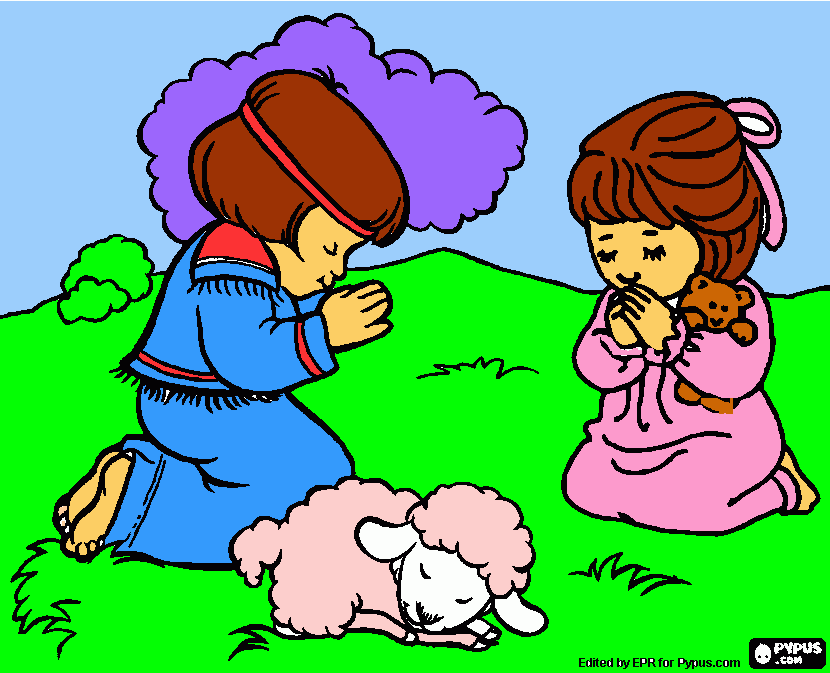 religión, niños rezando para colorear