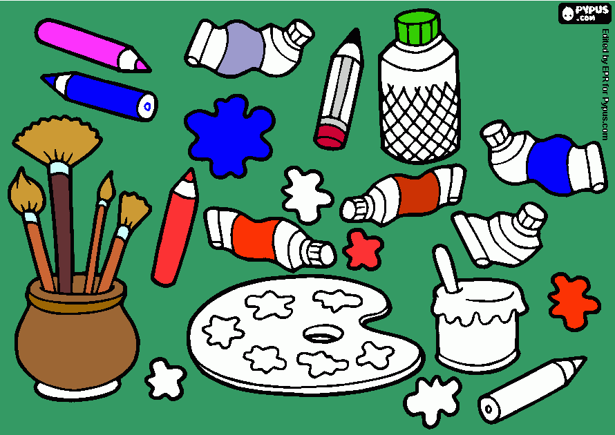 utensilios para un artista pintor para colorear