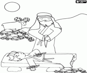 Colorear Abraham en el sacrificio de su hijo Issac y el carnero que salvar�a la vida de su primog�nito