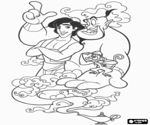 Colorear Aladd�n, su mono Abu y el Genio de la L�mpara M�gica