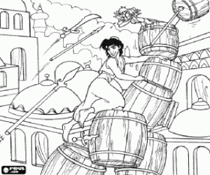Colorear Aladd�n y Abu escapando de la persecuci�n de los soldados