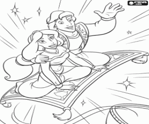 Colorear Aladd�n y la princesa Jasmine en la alfombra voladora