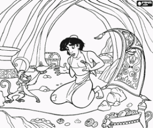Colorear Aladd�n y su mono Ab� encuentran una vieja l�mpara en las profundidades de la Cueva de las Maravillas