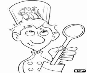 Colorear Alfredo Linguini, el muchacho torpe de la basura que se convierte en un cocinero famoso con la ayuda de Remy