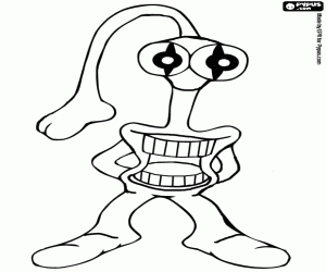 Colorear Alien, alien�gena o ser extraterrestre con nariz en forma de trompa, boca en el cuerpo y grandes ojos
