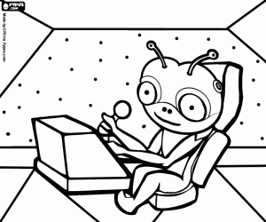 Colorear Alien�gena al mando de su nave espacial