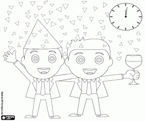 Colorear Amigos a las 12 en punto de la noche celebrando la fiesta de a�o nuevo