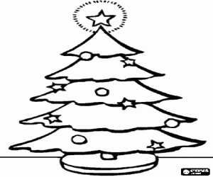 Colorear �rbol de Navidad con bolas y estrellas y con una gran estrella iluminada en lo alto