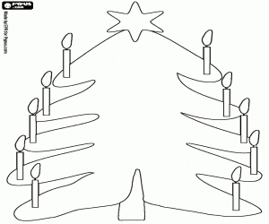 Colorear �rbol de Navidad decorado con velas y una estrella
