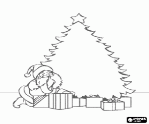 Colorear �rbol de Navidad y Pap� Noel colocando los regalos sigilosamente