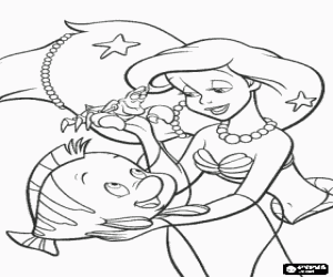Colorear Ariel, la sirenita, con sus amigos Flounder y Sebasti�n