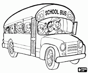 Colorear Autobus escolar lleno de ni�os contentos de ir a la escuela