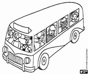 Colorear Autobus urbano con pasajeros