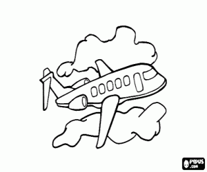 Colorear Avi�n de pasajeros a reacci�n entre las nubes