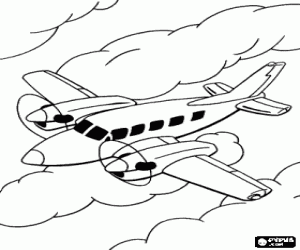 Colorear Avioneta o peque�o avi�n con h�lices entre las nubes