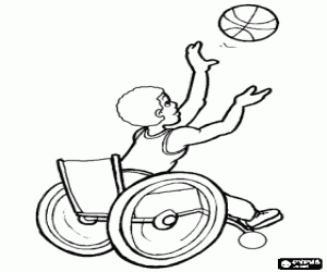 Colorear Baloncestista en silla de ruedas lanzando el balon a canasta
