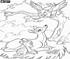 Colorear Bambi junto a su madre hablando con Amigo B�ho