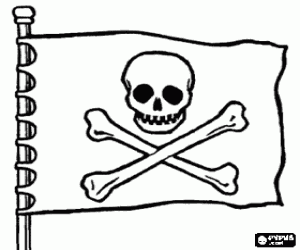 Colorear Bandera pirata con la calavera y los huesos cruzados, la Jolly Roger