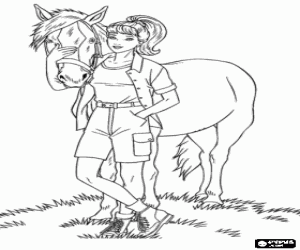 Colorear Barbie con un precioso caballo en verano