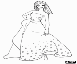 Colorear Barbie muy elegante con un fant�stico vestido de fiesta 