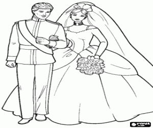 Colorear Barbie y Ken el dia de su boda con sus trajes nupciales