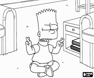 Colorear Bart sentado en el suelo cruzando los dedos