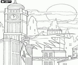 Colorear Batman controlando la ciudad de Gotham City