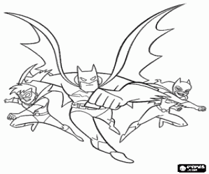 Colorear Batman corriendo junto con Batwoman y Robin