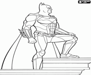 Colorear Batman en lo alto de un edificio vigilando la ciudad