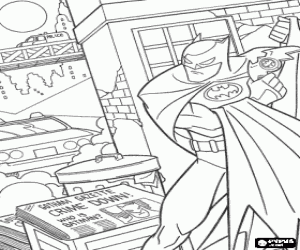 Colorear Batman se esconde de la policia, su retrato est� en portada de los peri�dicos