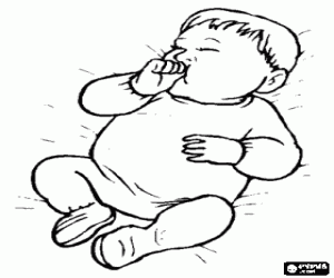 Colorear Beb� chup�ndose el dedo pulgar como si fuera un chupete mientras duerme