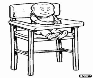 Colorear Beb� con el babero sentado en su trona o silla alta para ni�os preparado para comer