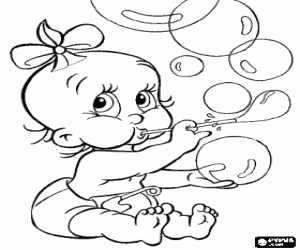 Colorear Beb� ni�a jugando a hacer burbujas