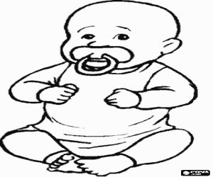 Colorear Beb� sentado con el chupete en la boca