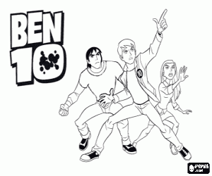 Colorear Ben, Gwen y Kevin, los protagonistas humanos de Ben 10 Fuerza Alien�gena