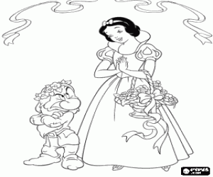 Colorear Blancanieves y Gru��n con unos adornos de flores