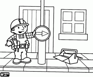 Colorear Bob el Constructor colocando una se�al de tr�nsito