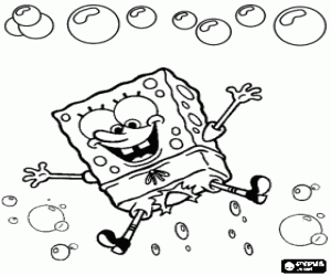 Colorear Bob Esponja feliz saltando entre las burbujas