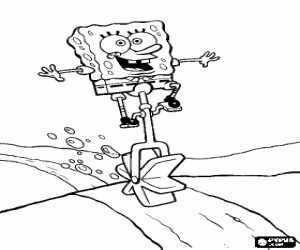 Colorear Bob Esponja montando en un monociclo, veh�culo de una sola rueda