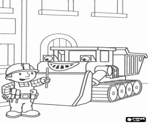 Colorear Bob y Muck, el cami�n oruga, preparados para un trabajo en una calle de la ciudad