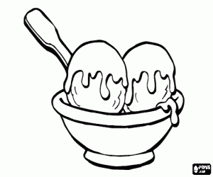 Colorear Bol, taz�n o cuenco con dos bolas de helado con chocolate fundido por encima